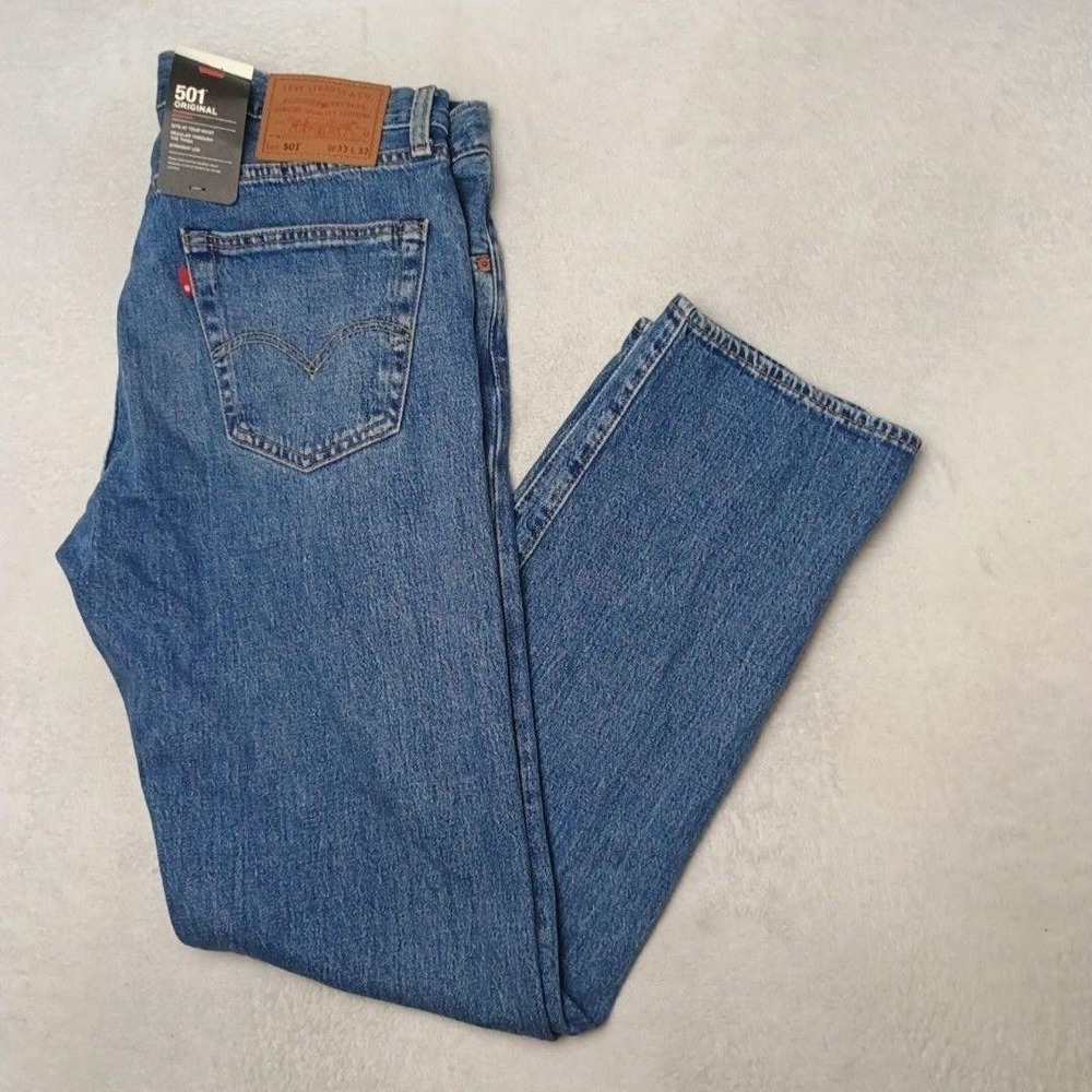Levis 501 Jeans Mens 33x32 Blue Straight Medium Wash 5-Pocket Denim Premium